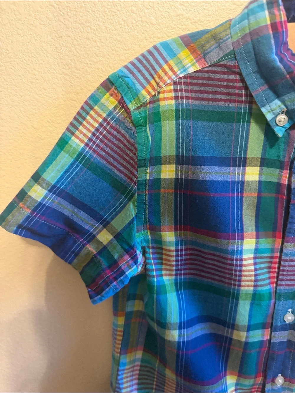 Ralph Lauren Boys Short-Sleeve Plaid Button-Down - Blue, Green & Yellow